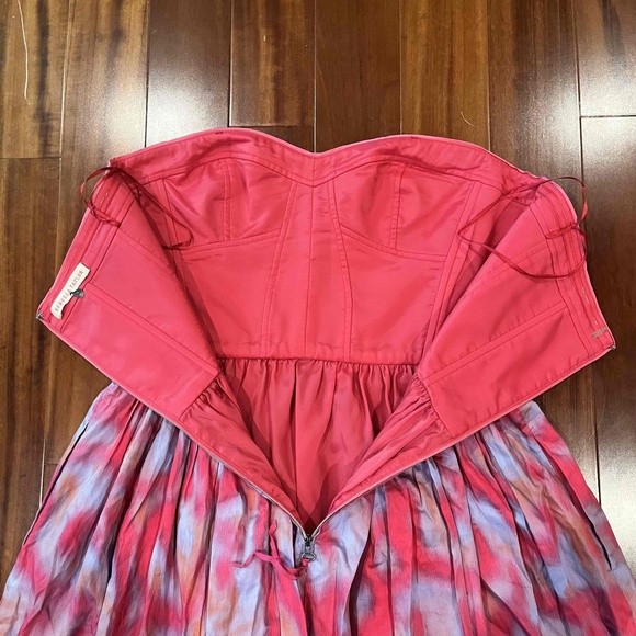 Rebecca Taylor Silk Pink Strapless Dress Watercolor Pattern Sweetheart Bust Sz 6 - Picture 9 of 9
